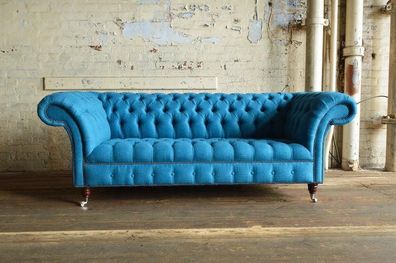 Luxus Klasse Chesterfield 3 Sitzer Couch Polster Textil Couchen Stoff Sofa Neu