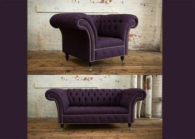 2 + 1 Sofagarnitur Chesterfield Textil Sofa Couchen Polster Set Garnituren Stoff