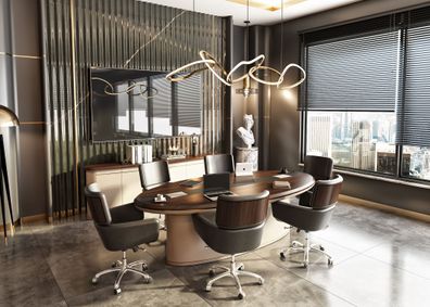 Arbeitszimmer-Set Braun Holz und Kunstleder modern