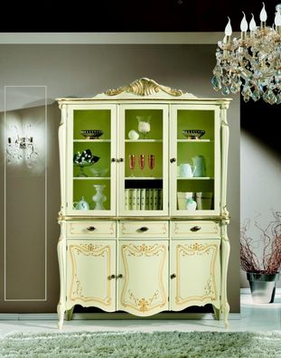 Vitrine Italienische Luxus Stil Wohnzimmer Möbel Schrank Barock Rokoko Stil Holz
