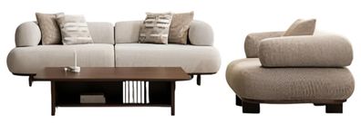 Beige Wohnzimmer Sitzgarnitur Polstersofa Designer Textilsessel