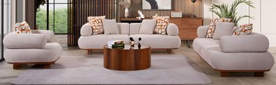 Moderne Wohnzimmer Sitzgarnitur Designer Beige 3-Sitzer Sofas Sessel