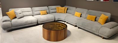 Graues Wohnzimmer L-Form Sofa Designer Polstercouch Textil Ecksofa