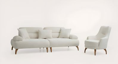 Weiße Wohnzimmer Sitzgarnitur Designer 3-Sitzer Textilsessel Sofa