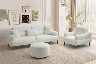 Weiße Wohnzimmer Couchgarnitur Designer Polstersofa Textilsessel