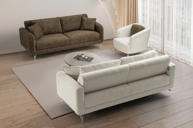 Braun-Beige Wohnzimmer Sofagarnitur Designer Polstersofas Sitzmöbel