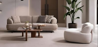 Designer Wohnzimmer Garnitur Beiger Dreisitzer Stilvoller Sessel