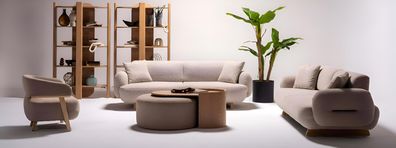 Moderne Beige Wohnzimmer Sofagarnitur Designer 3-Sitzer Textil Möbel