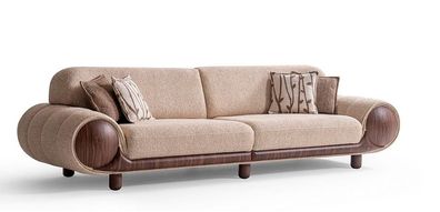 Stilvoller Beiger 4-Sitzer Designer Polstercouch Modernes Textilsofa
