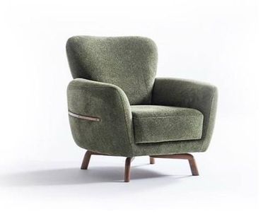 Luxuriöser Grüner Polstersessel Wohnzimmer Loungesessel Holzfüße