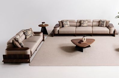 Moderne Beige Couchgarnitur Stilvoller 4-Sitzer Edle 3-Sitzer Couch