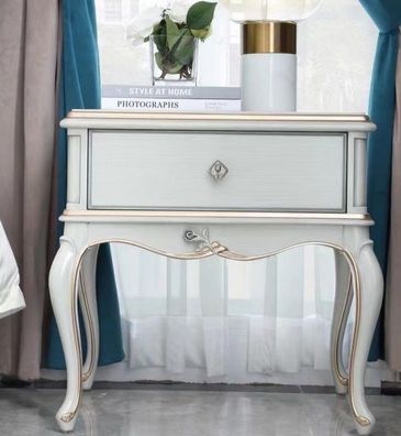 Stilvoller Weißer Nachttisch Designer Schlafzimmer Holz Konsolen