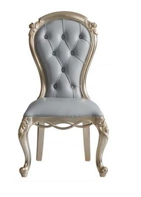 Klassischer Grauer Chesterfield Stuhl Massivholzstühle Lederstühle