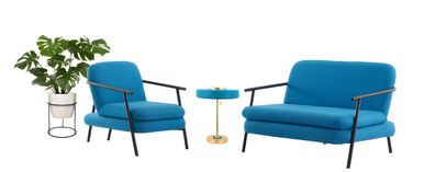 Exklusive Wohnzimmer Sitzgarnitur Luxuriöse Blaue Couch 2x Sessel