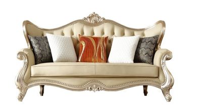 Designer Ledersofa Beige Klassische Dreisitzer Couch Stilvolle Sofas