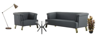Stilvolle Graue Couchgarnitur Wohnzimmer 2x Ledersessel Sofas