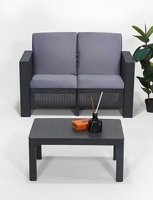 Modernes Graues Gartenset Designer Gartenmöbel Edler Couchtisch