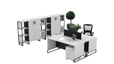 Weiße Bürogarnitur Holz Schreibtisch Regalschränke Rollcontainer