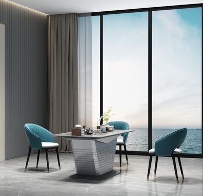 Set 3 grün-weiße Essstühle im modernen Design