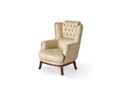 Beiger Chesterfielder Ledersessel Designer Wohnzimmer Polstersessel