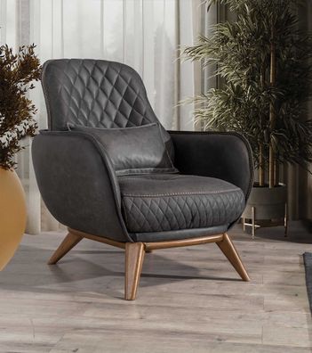 Schwarzer Ledersessel Stilvolle Polstersessel Wohnzimmer Sitzmöbel