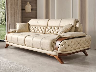 Modernes Beiges Wohnzimmer Sofa Beiger 3-er Holzgestell Ledersofa