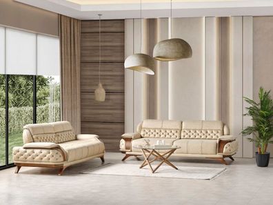 Moderne Beige Wohnzimmer Textil Couchgarnitur Designer Polstersofas