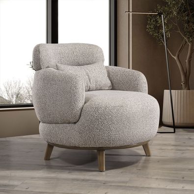 Stilvoller Beiger Rundsessel Wohnzimmer Polstersessel Einsitzer