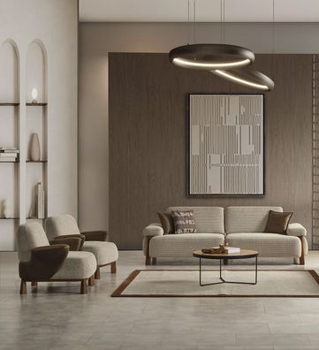 Stilvolle Wohnzimmer Couchgarnitur Designer Textilsofa 2x Sessel