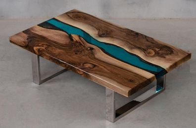 Wohnzimmer Brauner Luxus Massivholz Tisch Designer Epoxidtische