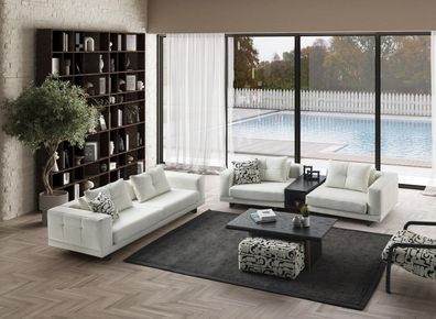 Weiße Wohnzimmer Edle Sitzgarnitur Polstersofa Beistelltisch Sessel