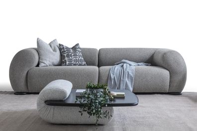 Moderne Graue Wohnzimmer Garnitur Polstersofa Holz Couchtisch