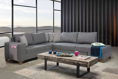 Ergonomischer pflegeleichter Ecksofa in Hellgrau auf stabilen Holzbeinen