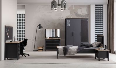 Graue Jungedzimmer Möbel Stilvolles Bett Designer Schrank Nachttisch