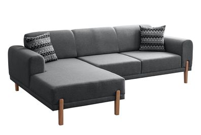 Elegantes Ecksofa in modernem Anthrazit auf stabilen Holzbeinen