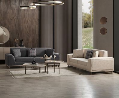 Designer Grau-Beige Wohnzimmer Sitzgarnitur 2x Sofas Couchtische