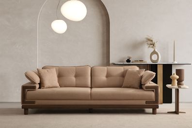 Moderne Wohnzimmer Couchgarnitur Designer 3-Sofa Holz Beistelltisch
