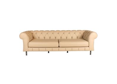 Beiger Chesterfield 3-Sitzer Luxuriöse Ledercouch Wohnzimmer Sofa