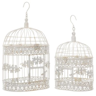 Moritz Deko-Vogelkäfig weiß oval 2er Set mit Vögeln verziert Pflanzkäfig Dekokäfig fü