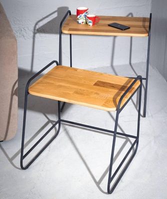 Hellbraunes Couchtisch-Set Wohnzimmer 2x Beistelltische Metalltische