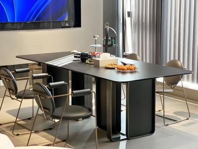 Esstisch Tisch Esszimmer Wohnzimmer Edelstahl Garnitur Holz Design Tische