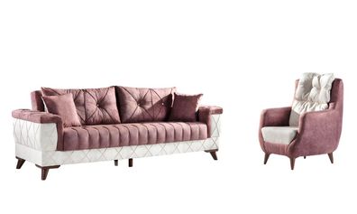 Sofagarnitur 3 + 1 Sitz Garnitur Set Sofas Sessel Holz Textil Couchgarnitur