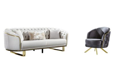 Wohnzimmer Set 2tlg 3 + 1 Sofa Sessel Textil Chesterfield Sitzgarnitur