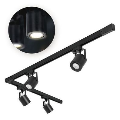 Schienensystem Komplett-Se 4x GU10 Strahler + 1m+2m Schiene + L-Verbinder Schwarz