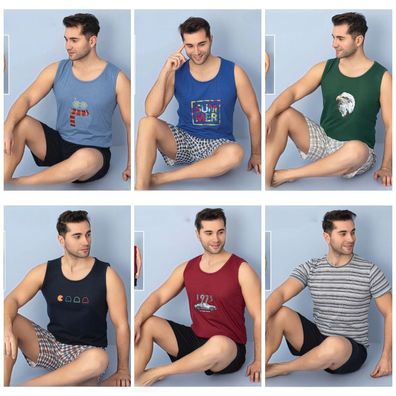 Herren Pyjama Schlafanzug Shorty Kurzarm 2 Teiler C-71