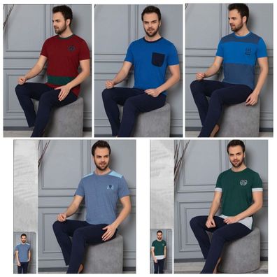 Herren Pyjama Schlafanzug Baumwolle Kurz 2-Teiler Set C-33