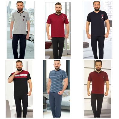 Herren Pyjama Schlafanzug Baumwolle Kurz 2-Teiler Set R-75
