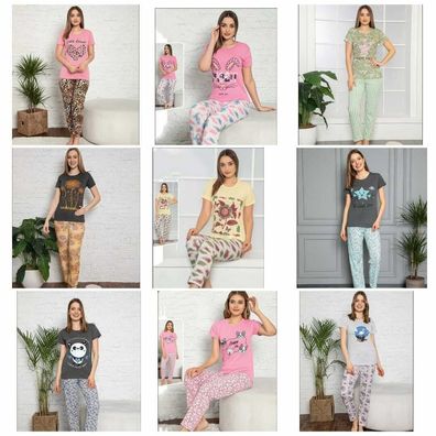 Damen Pyjama Schlafanzug Kurz 2-Teiler Set A-86