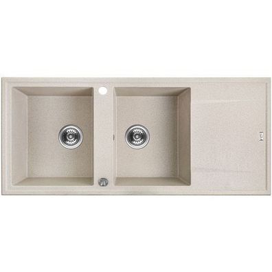 Granitspüle Doppelbecken MEGALO 50x116 Beige mit Abtropffläche | Siphon im SET!