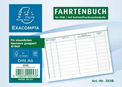 Fahrtenbuch A6 Quer 40 Blatt